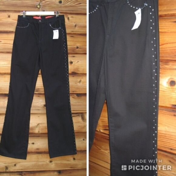 NWT Black Boot Cut Long Rhinestone Jeans - Picture 1 of 8